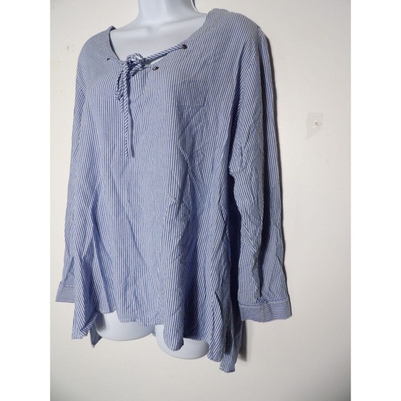 Daisy Fuentes 1X Top Shirt Tunic Hi Low Blue White Stripes Plus Cottage Core - Picture 8 of 12